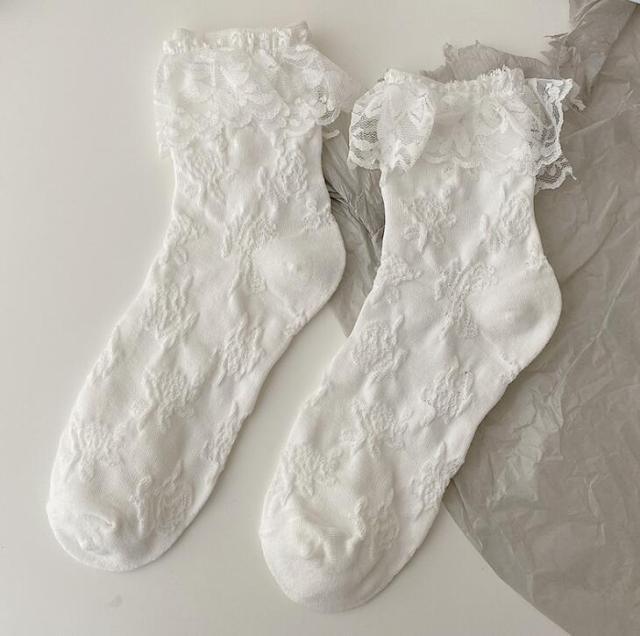 White Lace Socks Women Heart Bowknot Cotton Socks Femme Sweet Socks Ankle Socks Dress Socks For Women