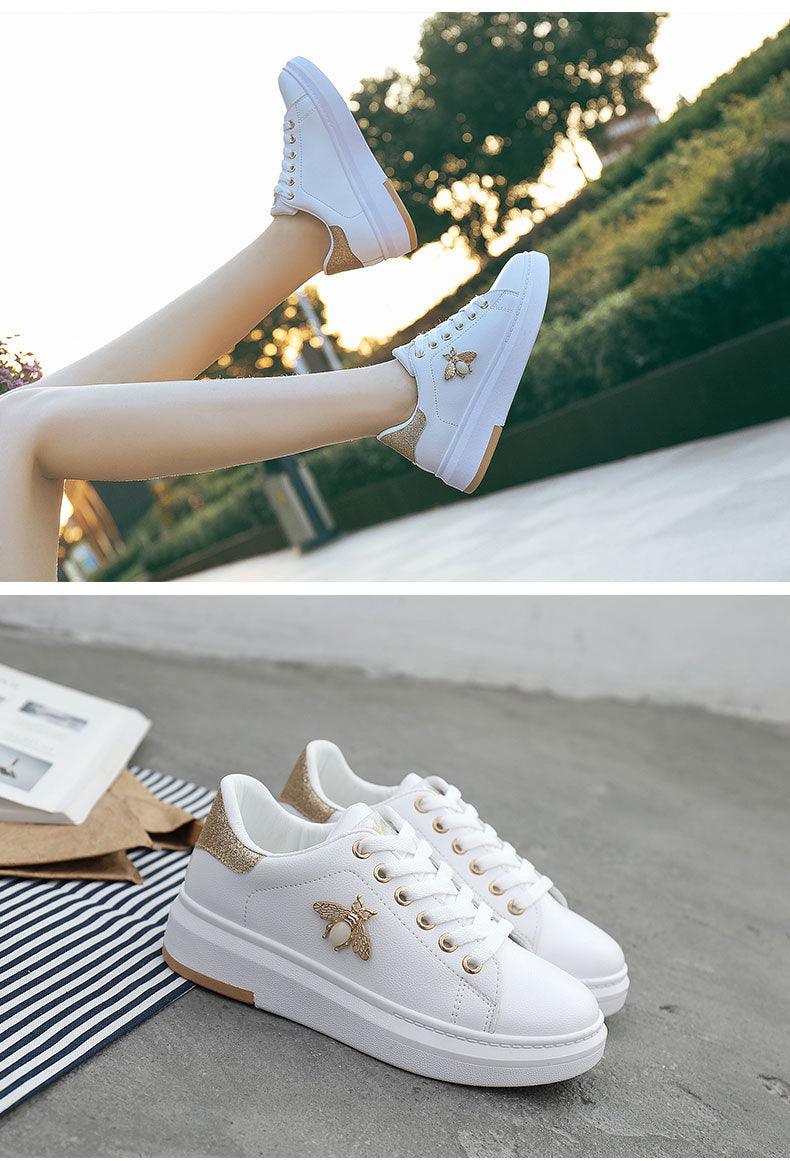 White Women Sneakers Platform Fashion Rhinestone Sneakers Lace Up Casual Shoes Breathable Comfortable Women's Casual Flats Elegant High Quality Sport Women Sneakers