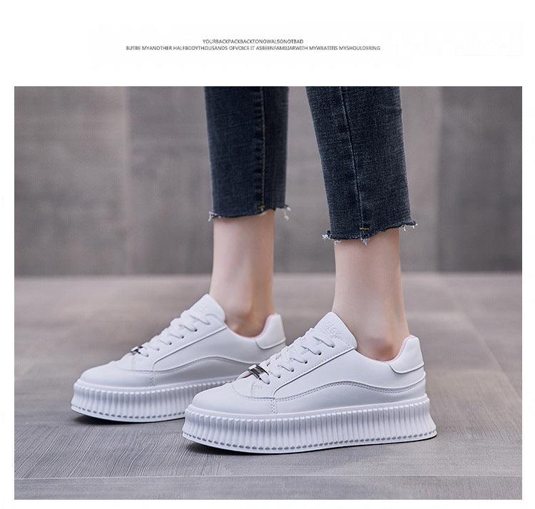 White Women Spring Running Thick Shoes Woman Comfortable Sneakers Leather Spring Flats Trainers Outdoor Vulcanize Slip On Trainers Fashion Platform Sneakers