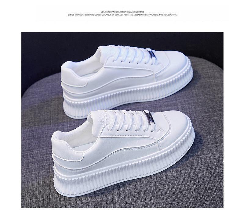 White Women Spring Running Thick Shoes Woman Comfortable Sneakers Leather Spring Flats Trainers Outdoor Vulcanize Slip On Trainers Fashion Platform Sneakers