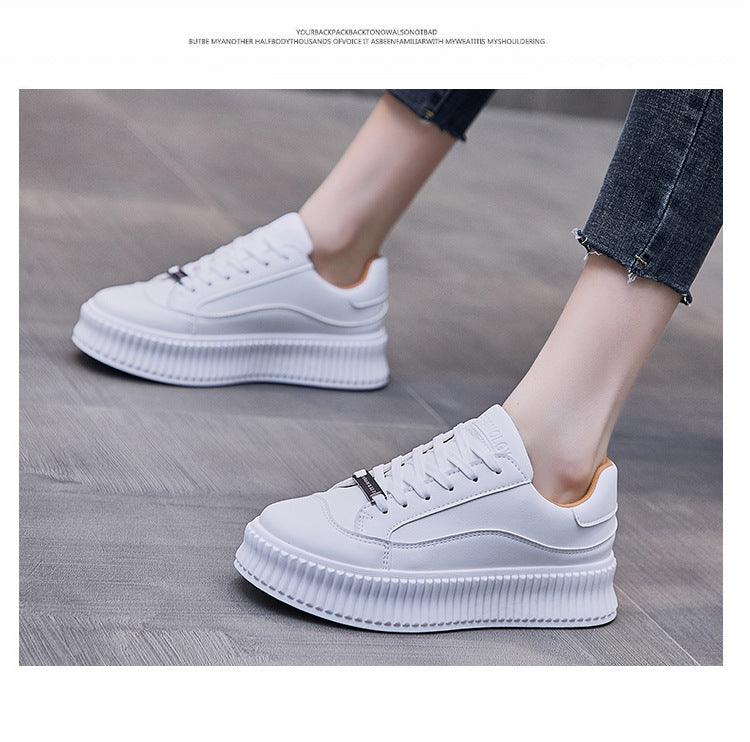 White Women Spring Running Thick Shoes Woman Comfortable Sneakers Leather Spring Flats Trainers Outdoor Vulcanize Slip On Trainers Fashion Platform Sneakers