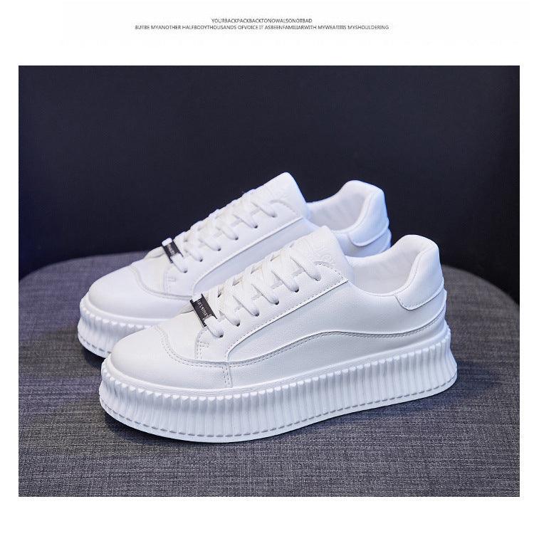 White Women Spring Running Thick Shoes Woman Comfortable Sneakers Leather Spring Flats Trainers Outdoor Vulcanize Slip On Trainers Fashion Platform Sneakers