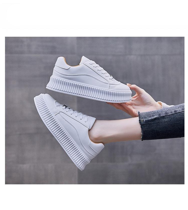 White Women Spring Running Thick Shoes Woman Comfortable Sneakers Leather Spring Flats Trainers Outdoor Vulcanize Slip On Trainers Fashion Platform Sneakers