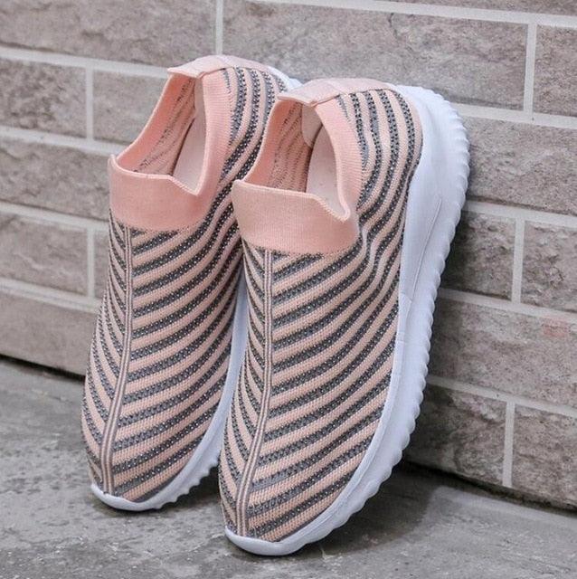 White Womens Crystal Sneakers Spring Autumn Casual Zipper Flat Shoes Non-slip Breathable Outdoor Espadrilles Breathable Mesh Simple Design Slip-On Shoes Women Mesh Casual Espadrilles