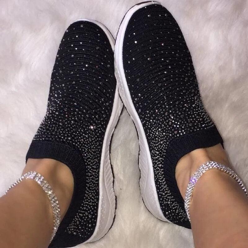 White Womens Crystal Sneakers Spring Autumn Casual Zipper Flat Shoes Non-slip Breathable Outdoor Espadrilles Breathable Mesh Simple Design Slip-On Shoes Women Mesh Casual Espadrilles