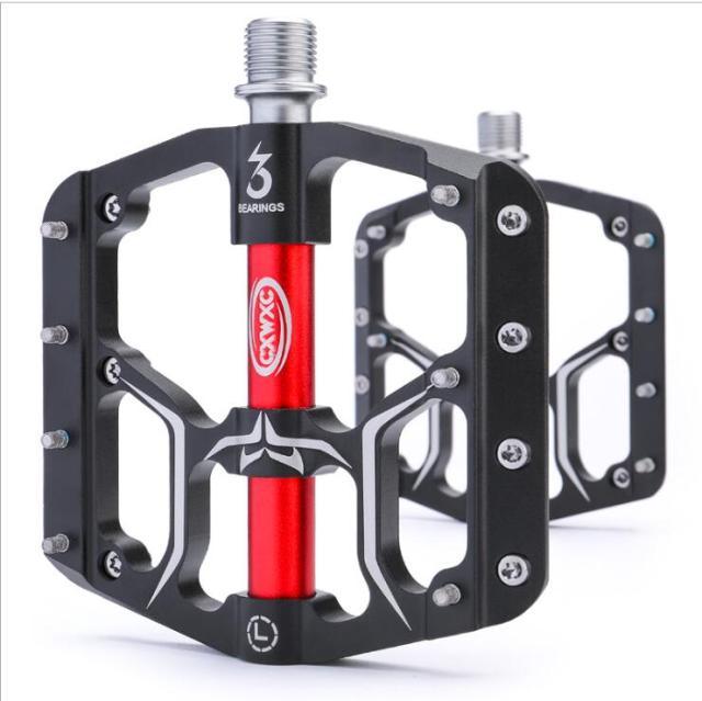 Wide Flat Mountain Road Cycling Bicycle Bike Pedal 3 Sealed Bearings 9/16 in Aluminum With Removable Antiskid Cleats Mountain Bike Pedal Platform Flat Bicycle Pedals Aluminum Alloy Non-Slip Metal Bike Pedals With 3 Bearings For Road