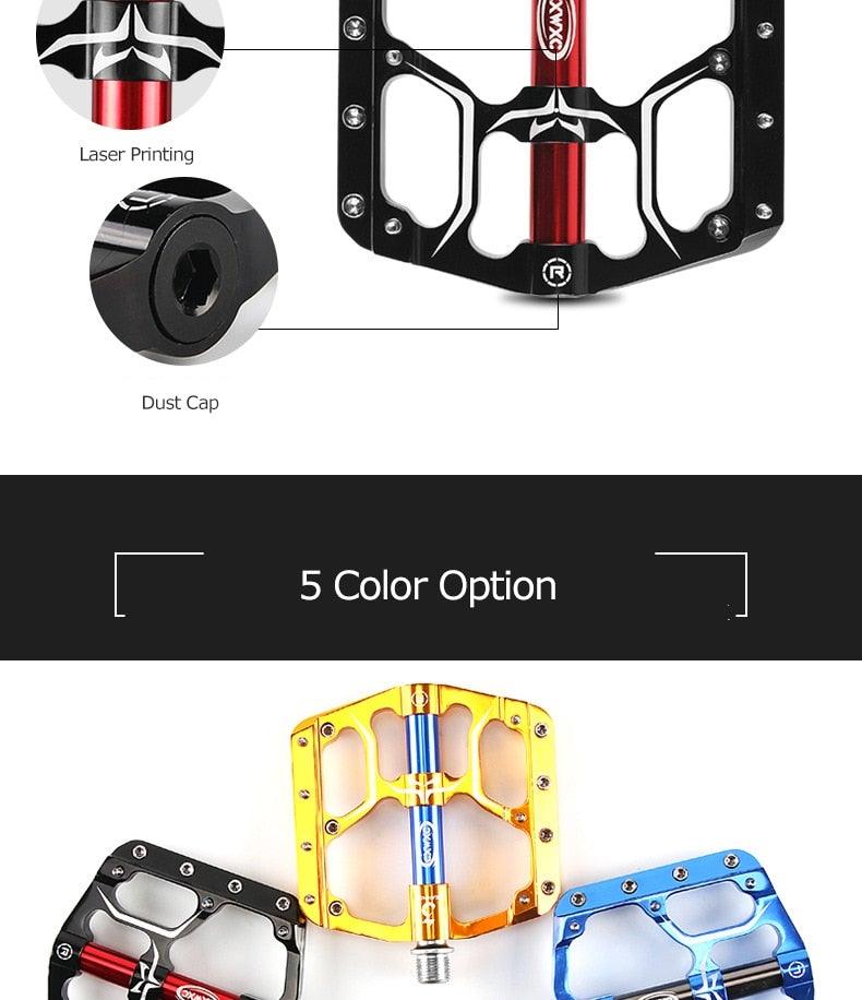 Wide Flat Mountain Road Cycling Bicycle Bike Pedal 3 Sealed Bearings 9/16 in Aluminum With Removable Antiskid Cleats Mountain Bike Pedal Platform Flat Bicycle Pedals Aluminum Alloy Non-Slip Metal Bike Pedals With 3 Bearings For Road