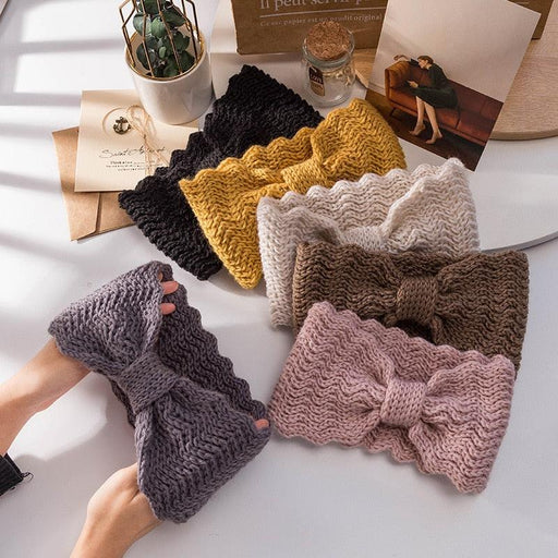 Wide Knitted Headband Bows Knotted Winter Women Turban Hair Accessories For Girls Lady Soft Knitting Winter Headbands Gorgeous Hair Accessories For Women