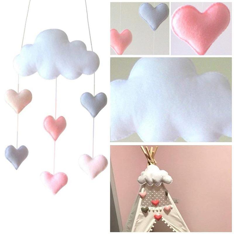 Wind Chimes Handmade Cloud Felt Love Pendant Baby Children Cloud Bed Bell Mobile Crib Jewelry Creative Pendant  Bedroom Loving Ceiling Hanging Heart Decor Girls Wind Chime Nursery Decoration