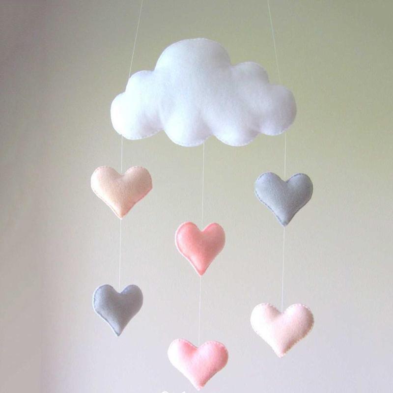 Wind Chimes Handmade Cloud Felt Love Pendant Baby Children Cloud Bed Bell Mobile Crib Jewelry Creative Pendant  Bedroom Loving Ceiling Hanging Heart Decor Girls Wind Chime Nursery Decoration