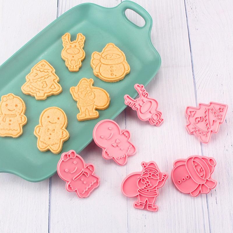 Winter Cartoon Biscuit Mould Christmas Cookie Cutters Christmas Molds ABS Plastic Baking Mould Cookie Tools Cake Decorating Tools Cartoon Cookie Christmas Tree Shaped Biscuit Molds