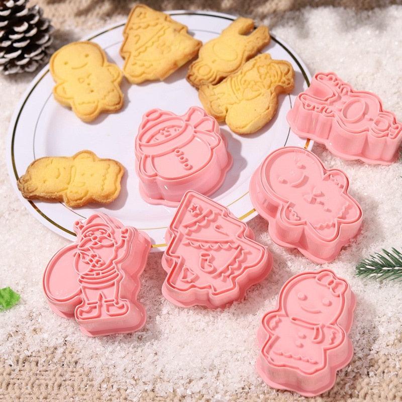 Winter Cartoon Biscuit Mould Christmas Cookie Cutters Christmas Molds ABS Plastic Baking Mould Cookie Tools Cake Decorating Tools Cartoon Cookie Christmas Tree Shaped Biscuit Molds