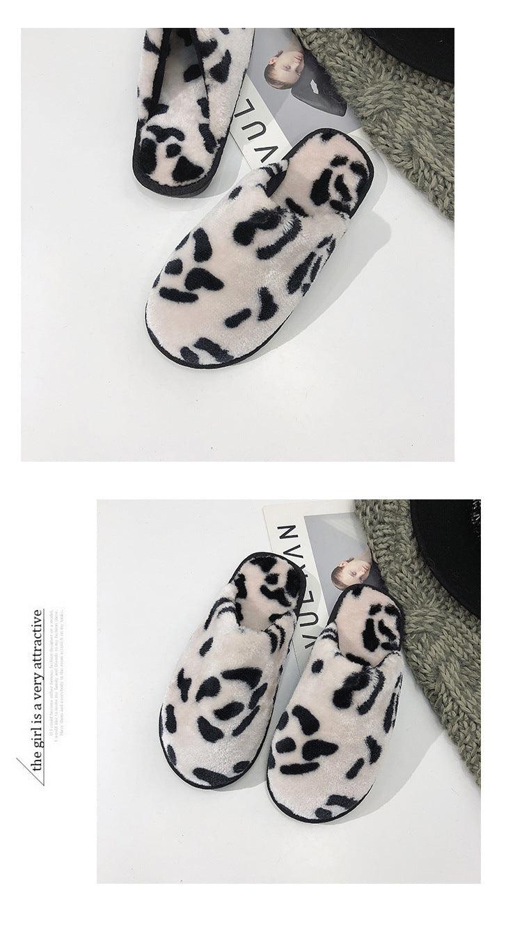 Winter Cotton Slippers Women Leopard Shoes Fashion Fur Slides For Home Comfort Warm Womens Slippers Non-slip Fuzzy House Memory Foam Slippers Furry Fur Lined Bedroom Slippers