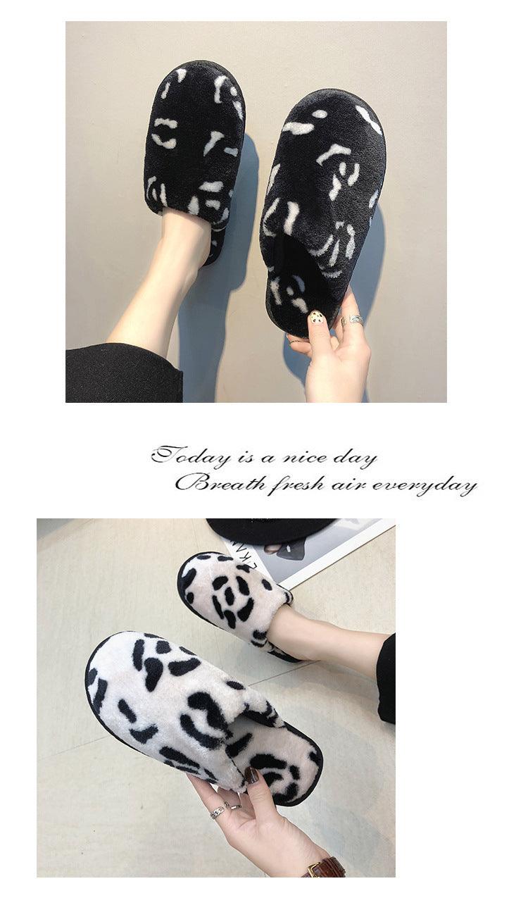 Winter Cotton Slippers Women Leopard Shoes Fashion Fur Slides For Home Comfort Warm Womens Slippers Non-slip Fuzzy House Memory Foam Slippers Furry Fur Lined Bedroom Slippers