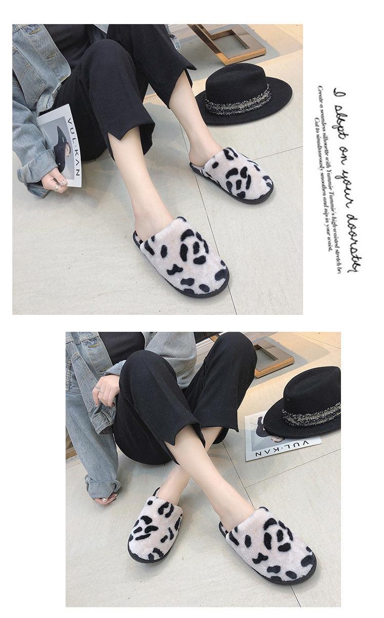 Winter Cotton Slippers Women Leopard Shoes Fashion Fur Slides For Home Comfort Warm Womens Slippers Non-slip Fuzzy House Memory Foam Slippers Furry Fur Lined Bedroom Slippers