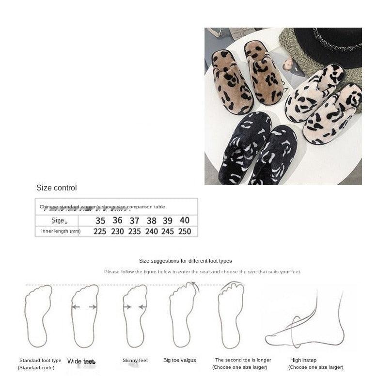 Winter Cotton Slippers Women Leopard Shoes Fashion Fur Slides For Home Comfort Warm Womens Slippers Non-slip Fuzzy House Memory Foam Slippers Furry Fur Lined Bedroom Slippers