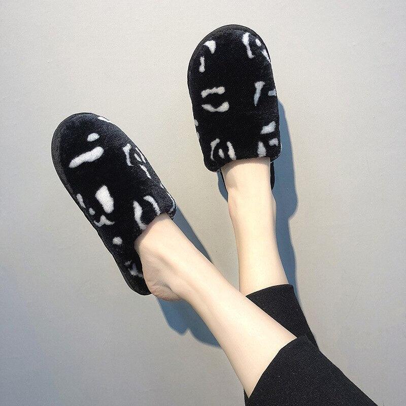 Winter Cotton Slippers Women Leopard Shoes Fashion Fur Slides For Home Comfort Warm Womens Slippers Non-slip Fuzzy House Memory Foam Slippers Furry Fur Lined Bedroom Slippers