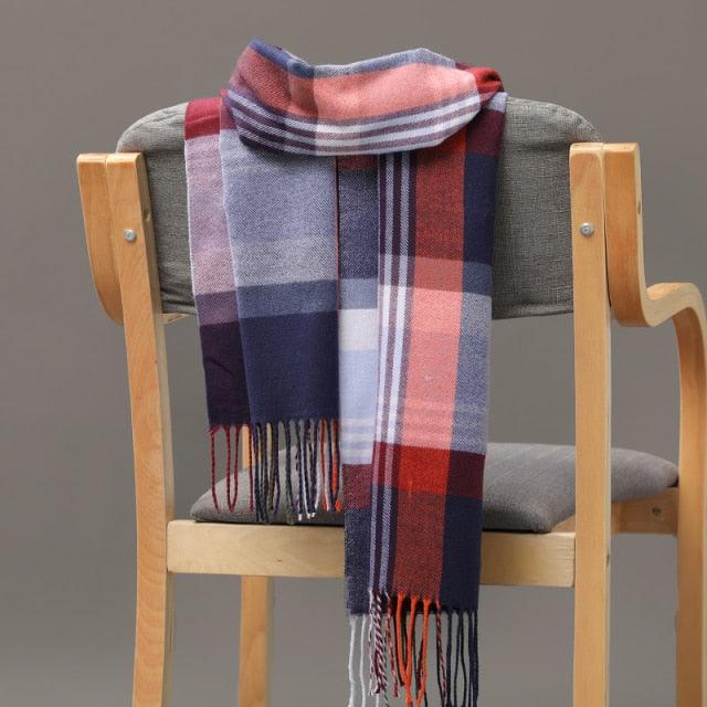 Winter Fashion Outdoor Plaid Soft Scarf Unisex Shawl Scarfs Warm Lightweight Wrap Muffler Elegant Cashmere Hijab Stylish Scarf Tassels For Women Men 185*35cm