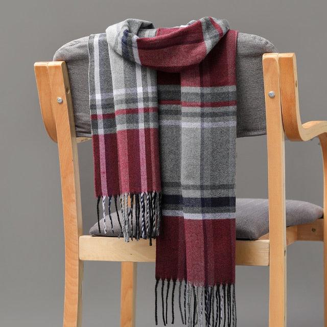 Winter Fashion Outdoor Plaid Soft Scarf Unisex Shawl Scarfs Warm Lightweight Wrap Muffler Elegant Cashmere Hijab Stylish Scarf Tassels For Women Men 185*35cm