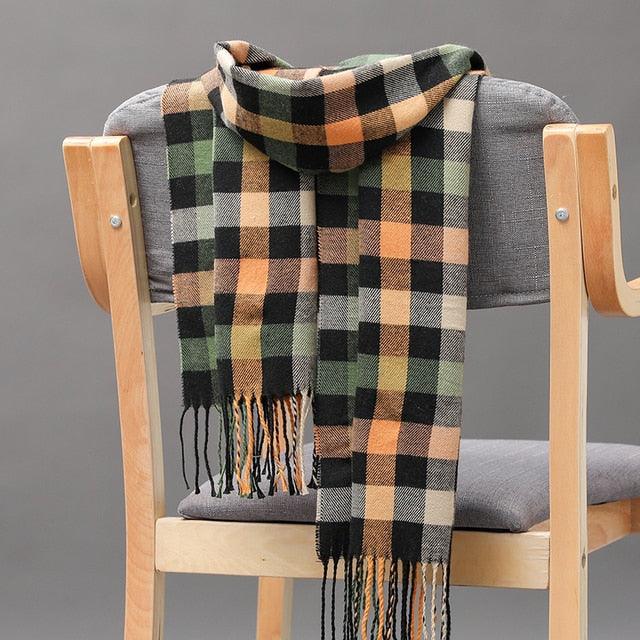 Winter Fashion Outdoor Plaid Soft Scarf Unisex Shawl Scarfs Warm Lightweight Wrap Muffler Elegant Cashmere Hijab Stylish Scarf Tassels For Women Men 185*35cm