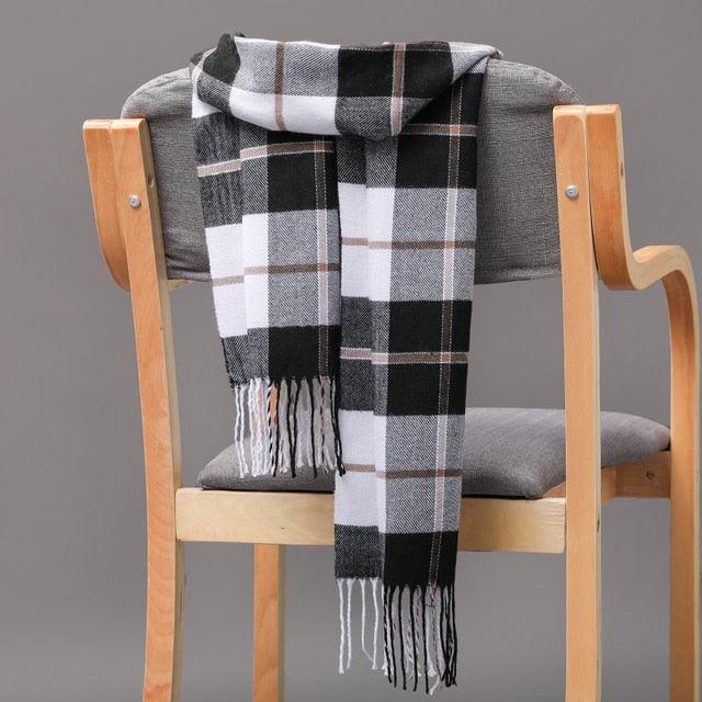 Winter Fashion Outdoor Plaid Soft Scarf Unisex Shawl Scarfs Warm Lightweight Wrap Muffler Elegant Cashmere Hijab Stylish Scarf Tassels For Women Men 185*35cm