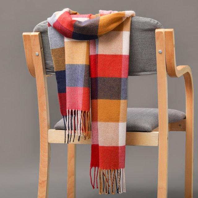 Winter Fashion Outdoor Plaid Soft Scarf Unisex Shawl Scarfs Warm Lightweight Wrap Muffler Elegant Cashmere Hijab Stylish Scarf Tassels For Women Men 185*35cm