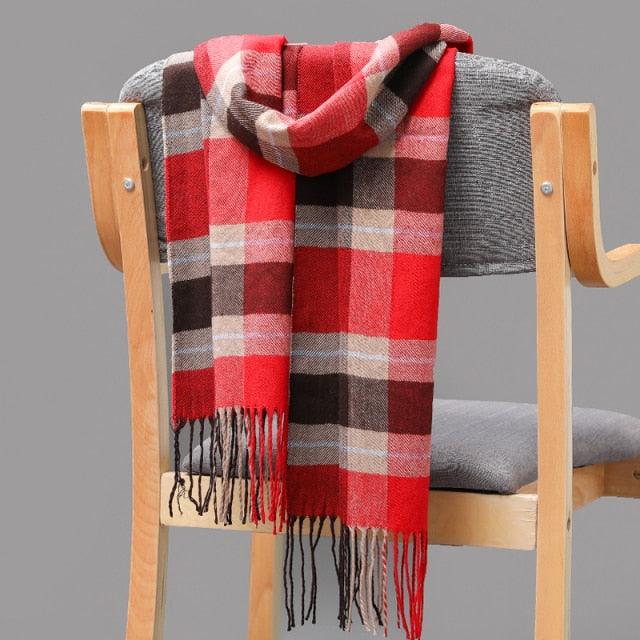 Winter Fashion Outdoor Plaid Soft Scarf Unisex Shawl Scarfs Warm Lightweight Wrap Muffler Elegant Cashmere Hijab Stylish Scarf Tassels For Women Men 185*35cm