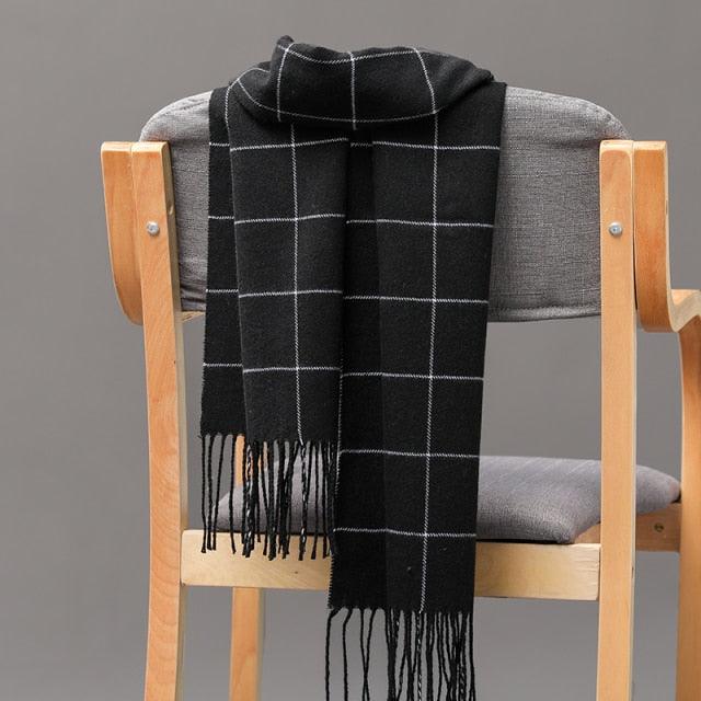 Winter Fashion Outdoor Plaid Soft Scarf Unisex Shawl Scarfs Warm Lightweight Wrap Muffler Elegant Cashmere Hijab Stylish Scarf Tassels For Women Men 185*35cm