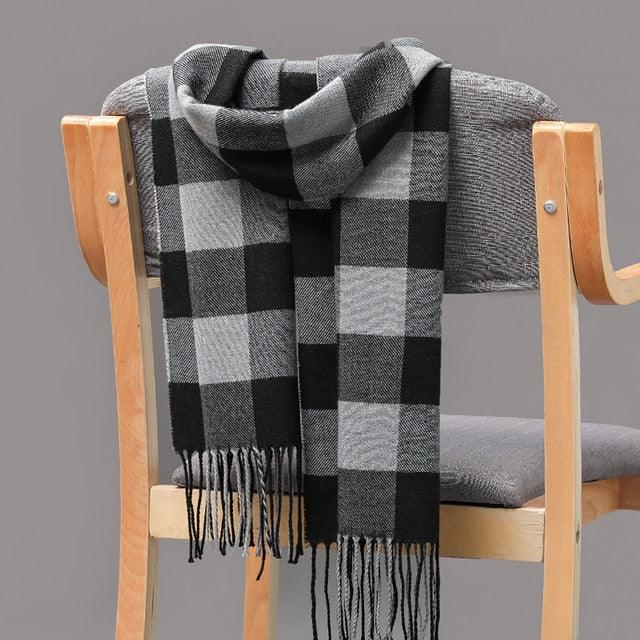 Winter Fashion Outdoor Plaid Soft Scarf Unisex Shawl Scarfs Warm Lightweight Wrap Muffler Elegant Cashmere Hijab Stylish Scarf Tassels For Women Men 185*35cm