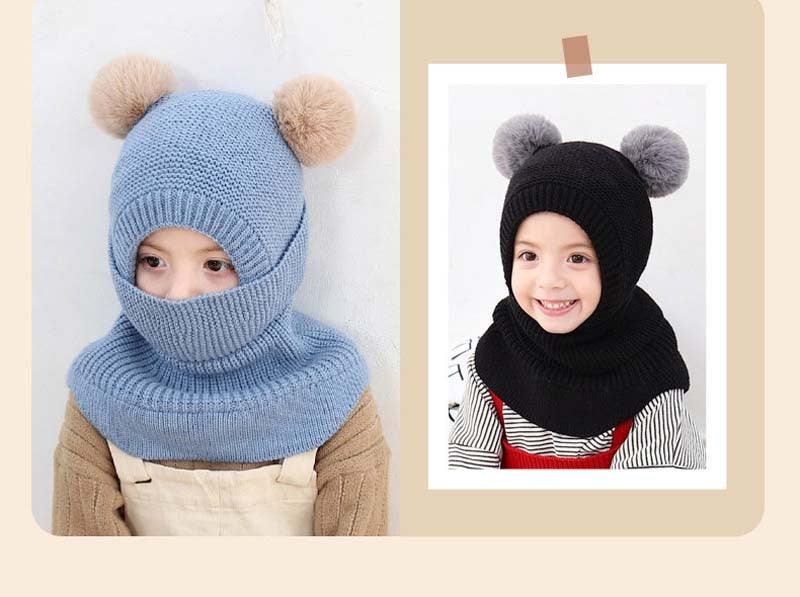 Winter Hat Beanies Boys Beanie Two Hairball Child Knit Fur Hats Protect Face Neck Kids Girls Earflap Caps Pompom Hat Knitted Ski Beanie Hat Double Pompom Beanie Cap for Girls Boys Kids Beanie Winter Hat Baby Kids Infant Toddler