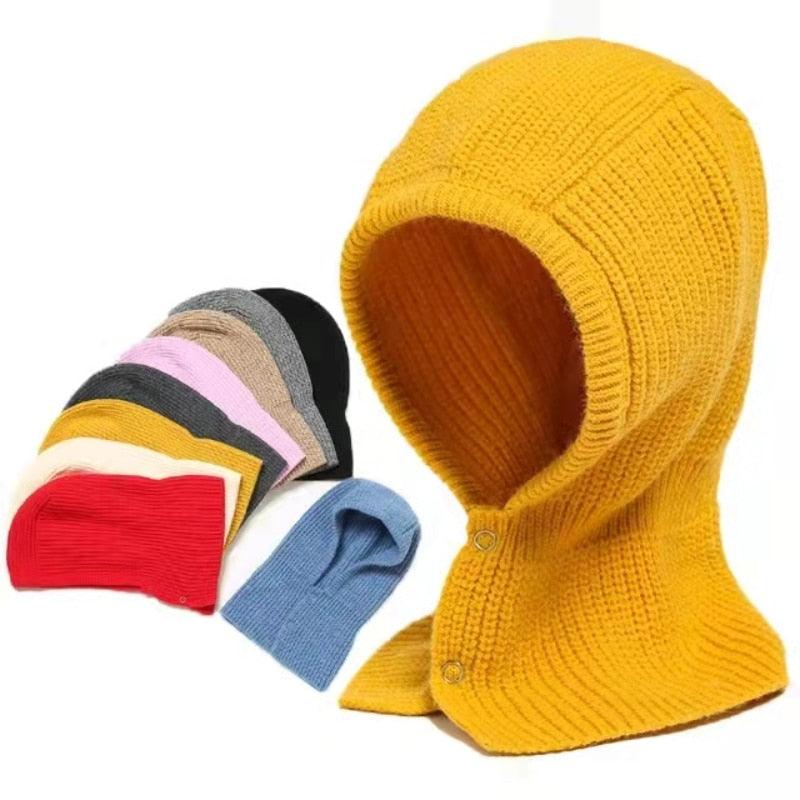 Winter Hat Skullies Beanies Hats Men Women Scarf Warm Breathable Hood Knitted Hat Caps Balaclava Mask Gorras Bonnet Knitted Hat Face Hooded Cowl Neckerchief with Drawstring Soft Balaclava Pullover Knitted Beanie for Adults Men Women Ski Caps