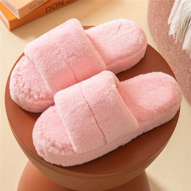 Winter Home Slippers Women Plush Fluffy Flip Flops Warm Shoes Soft Thick Soled Indoor Bedroom Fur Slides Women's Fuzzy Open Toe House Slippers Fancy Plush Slippers