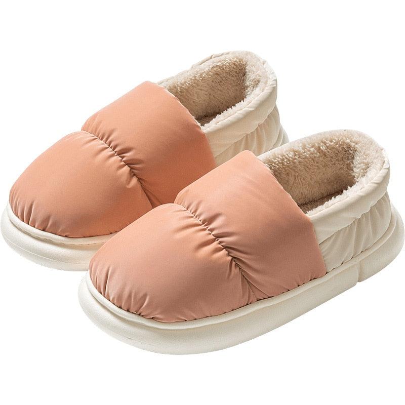 Winter House Warm Women Fur Slippers Waterproof Upper Couples Plush Shoes Home Men Fluffy Slides Warm Memory Foam House Slippers Cozy Winter Womens House Shoes Fur Indoor Outdoor Slippers