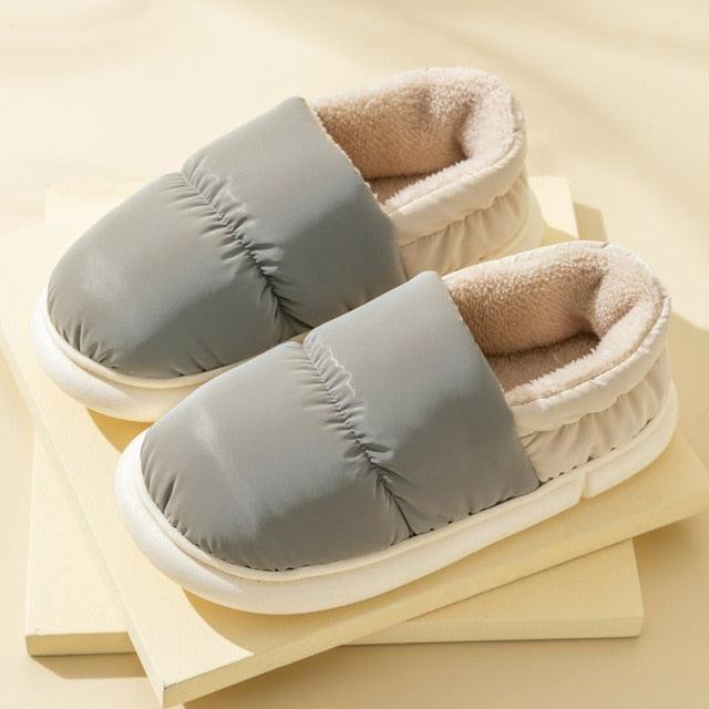 Winter House Warm Women Fur Slippers Waterproof Upper Couples Plush Shoes Home Men Fluffy Slides Warm Memory Foam House Slippers Cozy Winter Womens House Shoes Fur Indoor Outdoor Slippers