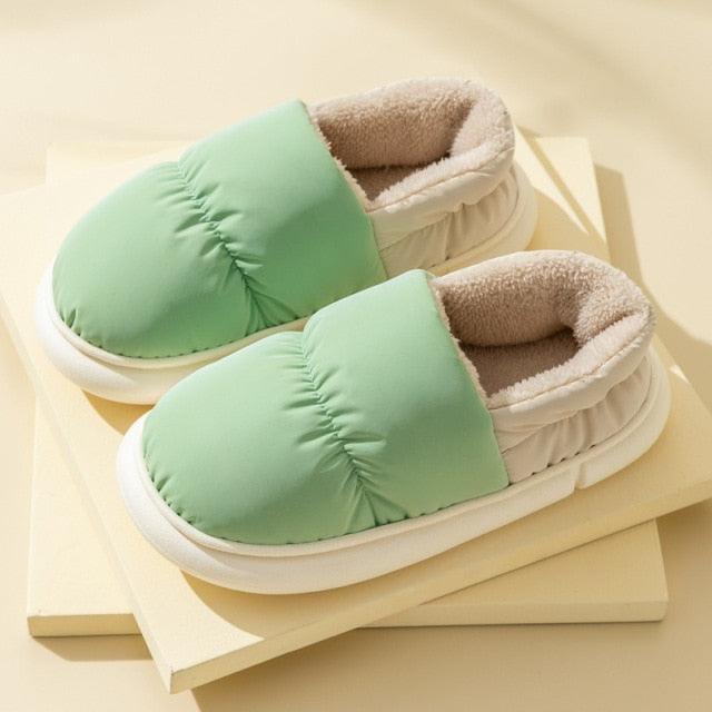 Winter House Warm Women Fur Slippers Waterproof Upper Couples Plush Shoes Home Men Fluffy Slides Warm Memory Foam House Slippers Cozy Winter Womens House Shoes Fur Indoor Outdoor Slippers