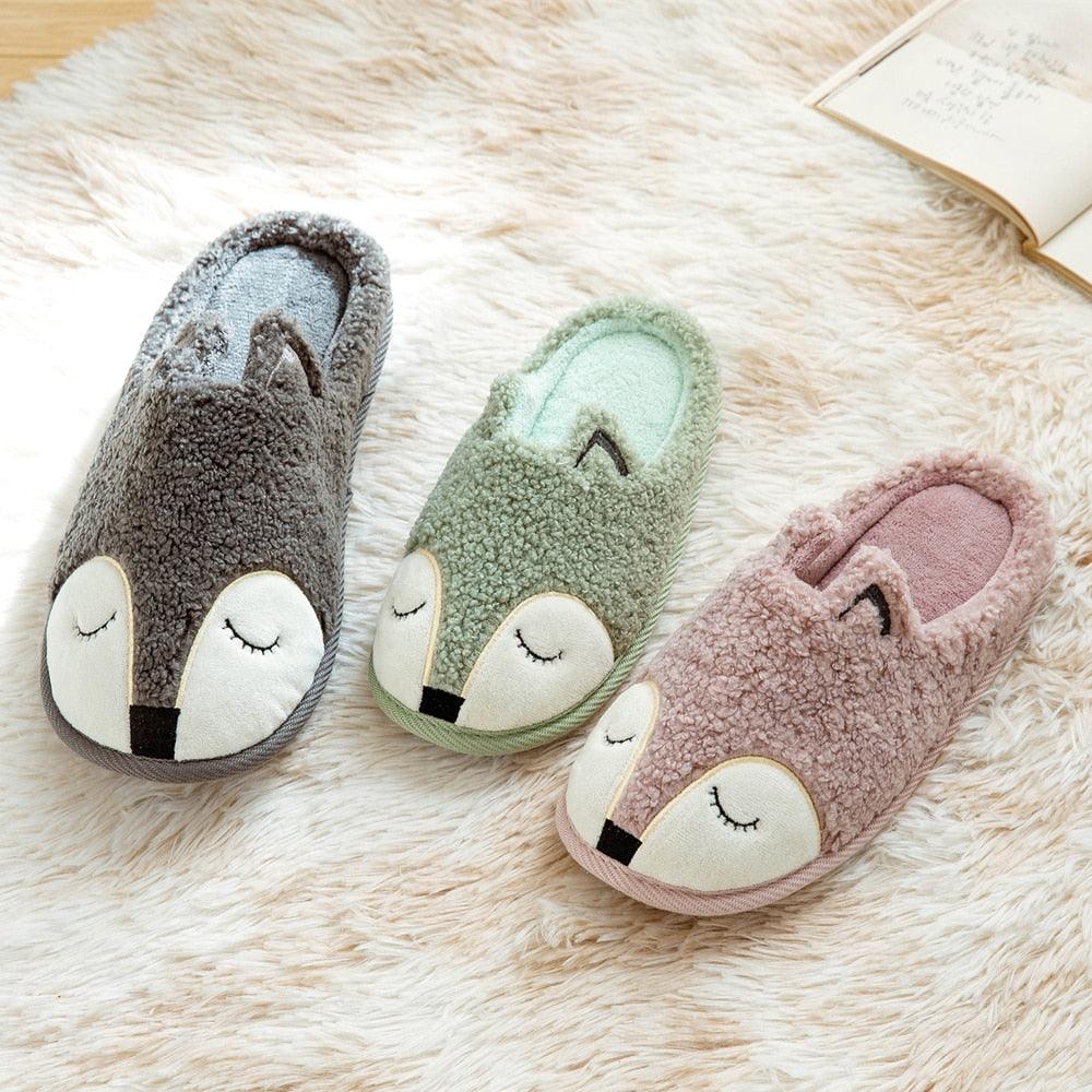 Winter House Women Fur Slippers Soft Memory Foam Sole Cute Fox Bear Bedroom Fluffy Slippers Couples Plush Shoes Comfortable Closed Toe House Slippers Shoes Anti slip Sandals Lightweight Winter Indoor Cartoon Slippers