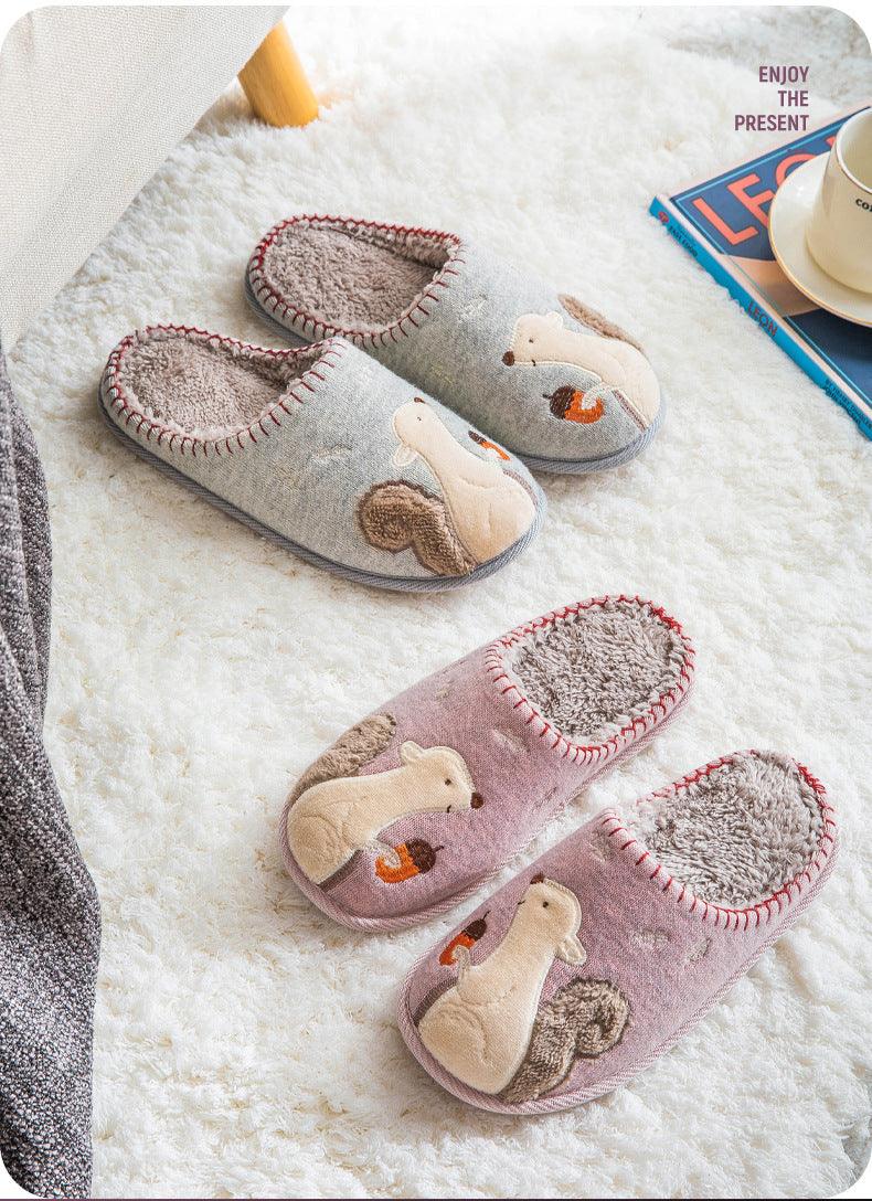 Winter House Women Fur Slippers Soft Memory Foam Sole Cute Fox Bear Bedroom Fluffy Slippers Couples Plush Shoes Comfortable Closed Toe House Slippers Shoes Anti slip Sandals Lightweight Winter Indoor Cartoon Slippers