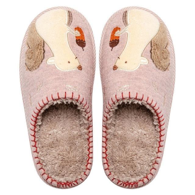 Winter House Women Fur Slippers Soft Memory Foam Sole Cute Fox Bear Bedroom Fluffy Slippers Couples Plush Shoes Comfortable Closed Toe House Slippers Shoes Anti slip Sandals Lightweight Winter Indoor Cartoon Slippers