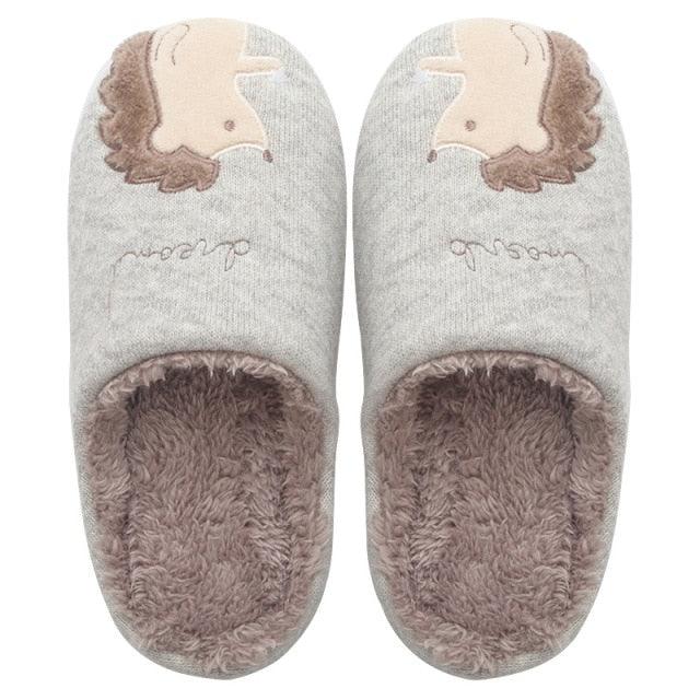 Winter House Women Fur Slippers Soft Memory Foam Sole Cute Fox Bear Bedroom Fluffy Slippers Couples Plush Shoes Comfortable Closed Toe House Slippers Shoes Anti slip Sandals Lightweight Winter Indoor Cartoon Slippers