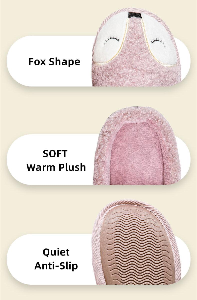 Winter House Women Fur Slippers Soft Memory Foam Sole Cute Fox Bear Bedroom Fluffy Slippers Couples Plush Shoes Comfortable Closed Toe House Slippers Shoes Anti slip Sandals Lightweight Winter Indoor Cartoon Slippers