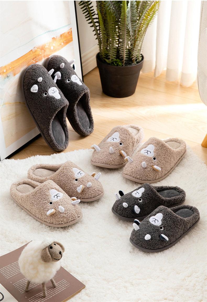 Winter House Women Fur Slippers Soft Memory Foam Sole Cute Fox Bear Bedroom Fluffy Slippers Couples Plush Shoes Comfortable Closed Toe House Slippers Shoes Anti slip Sandals Lightweight Winter Indoor Cartoon Slippers