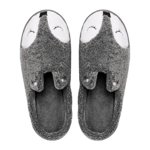 Winter House Women Fur Slippers Soft Memory Foam Sole Cute Fox Bear Bedroom Fluffy Slippers Couples Plush Shoes Comfortable Closed Toe House Slippers Shoes Anti slip Sandals Lightweight Winter Indoor Cartoon Slippers