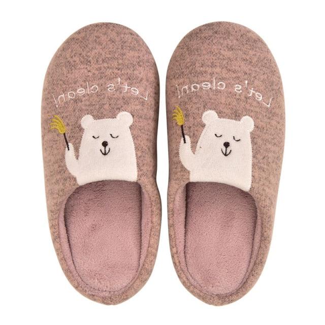 Winter House Women Fur Slippers Soft Memory Foam Sole Cute Fox Bear Bedroom Fluffy Slippers Couples Plush Shoes Comfortable Closed Toe House Slippers Shoes Anti slip Sandals Lightweight Winter Indoor Cartoon Slippers