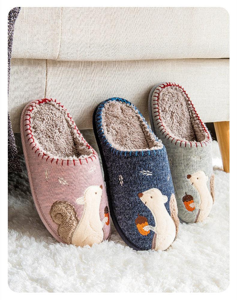 Winter House Women Fur Slippers Soft Memory Foam Sole Cute Fox Bear Bedroom Fluffy Slippers Couples Plush Shoes Comfortable Closed Toe House Slippers Shoes Anti slip Sandals Lightweight Winter Indoor Cartoon Slippers