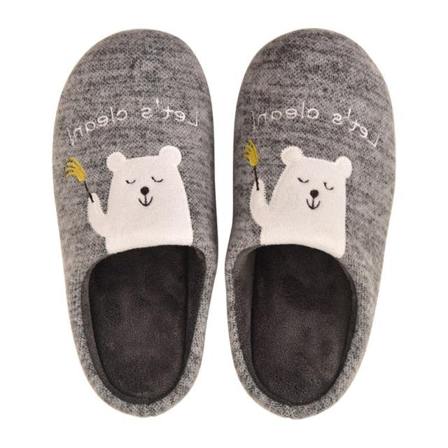 Winter House Women Fur Slippers Soft Memory Foam Sole Cute Fox Bear Bedroom Fluffy Slippers Couples Plush Shoes Comfortable Closed Toe House Slippers Shoes Anti slip Sandals Lightweight Winter Indoor Cartoon Slippers