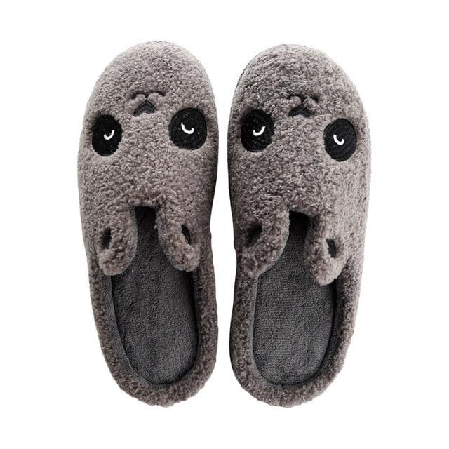 Winter House Women Fur Slippers Soft Memory Foam Sole Cute Fox Bear Bedroom Fluffy Slippers Couples Plush Shoes Comfortable Closed Toe House Slippers Shoes Anti slip Sandals Lightweight Winter Indoor Cartoon Slippers