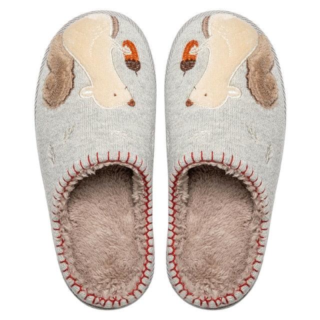 Winter House Women Fur Slippers Soft Memory Foam Sole Cute Fox Bear Bedroom Fluffy Slippers Couples Plush Shoes Comfortable Closed Toe House Slippers Shoes Anti slip Sandals Lightweight Winter Indoor Cartoon Slippers