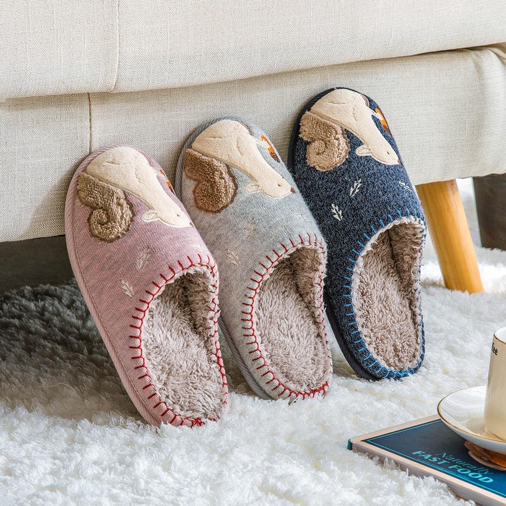 Winter House Women Fur Slippers Soft Memory Foam Sole Cute Fox Bear Bedroom Fluffy Slippers Couples Plush Shoes Comfortable Closed Toe House Slippers Shoes Anti slip Sandals Lightweight Winter Indoor Cartoon Slippers