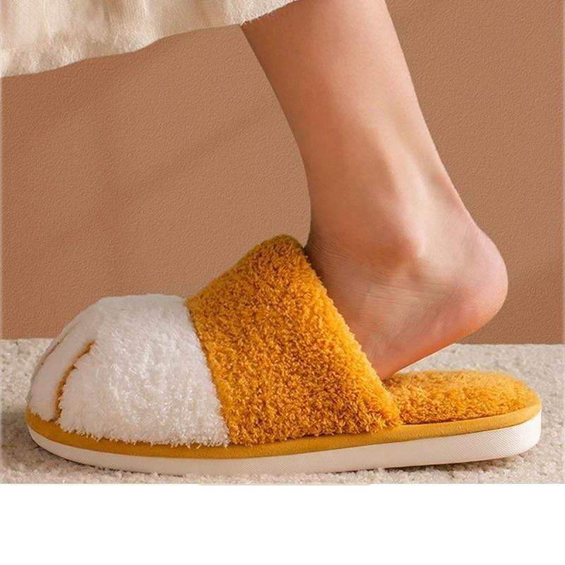 Winter Indoor Cotton Shoes Cute Cat Paw Women Furry Slides Plus Velvet Warm Soft Slippers Cotton Cloth Sippers Women's Elegant Fur Slippers House Shoes For Women