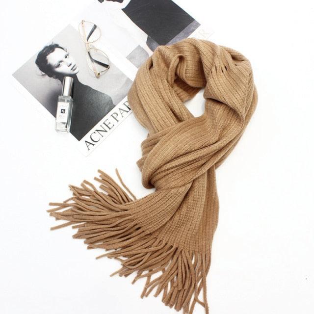 Winter Luxury New Soft Warm Wool Tassel Scarf Lightweight Striped Shawl Classic Wild Soft Simple Travel Scarves Hijab Blanket Cashmere Elegant Casual Muffler For Women